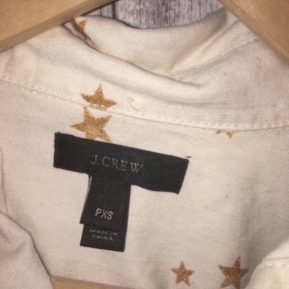 J.Crew Star Print Button Down XS Cream Gold Collared Cotton Blouse Casual Preppy - Picture 6 of 6